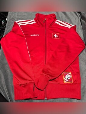 Adidas Originals 2008 Switzerland Track Jacket Men's Small Red Suisse Soccer EUC
